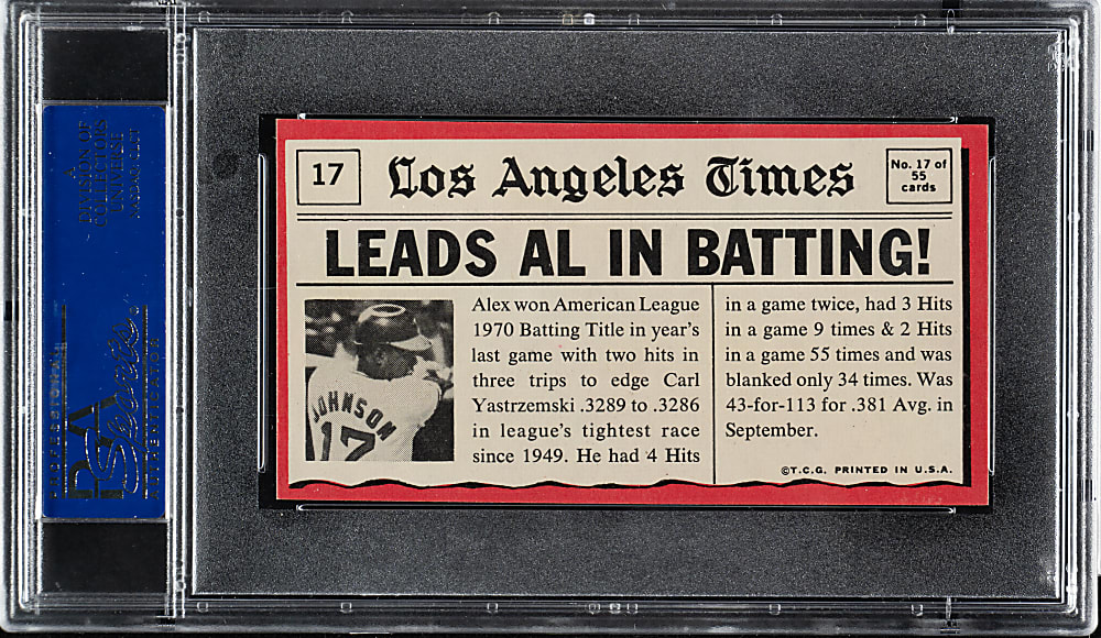 1971 Topps Greatest Moments #17 Alex Johnson PSA NM-MT 8