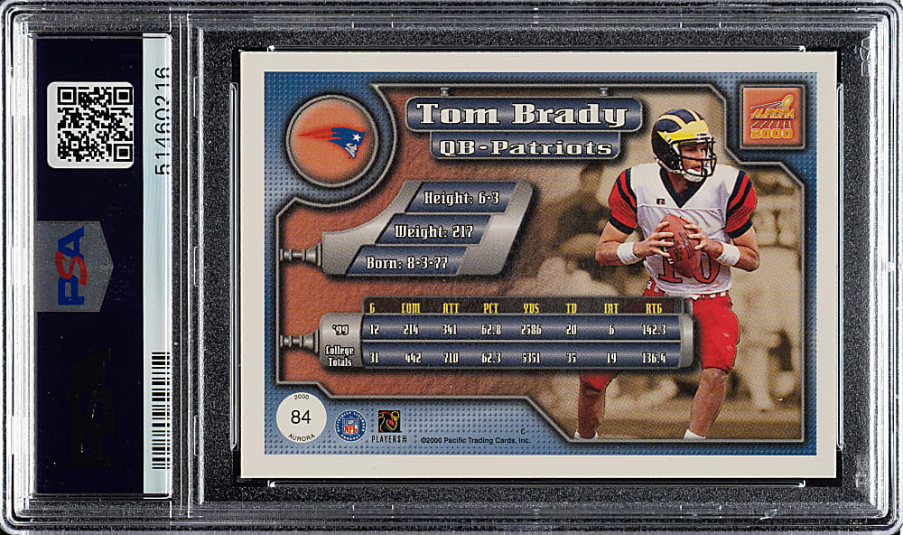 2000 Pacific Aurora Football #84 Tom Brady Rookie PSA GEM MINT 10