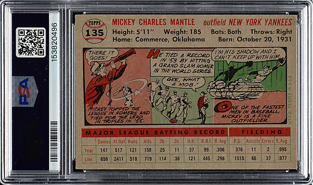 1956 Topps #135 Mickey Mantle Gray Back PSA EX 5