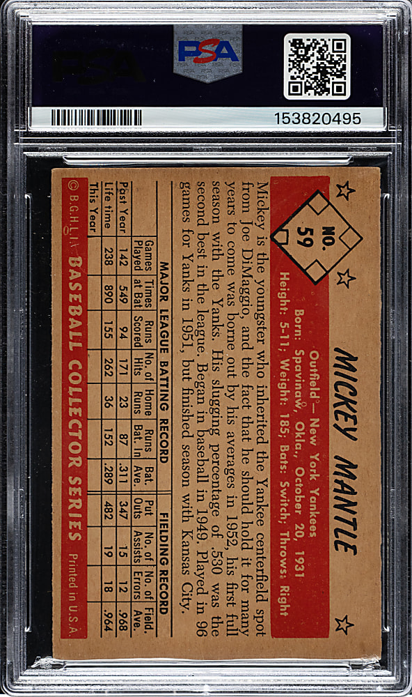 1953 Bowman Color #59 Mickey Mantle PSA VG+ 3.5