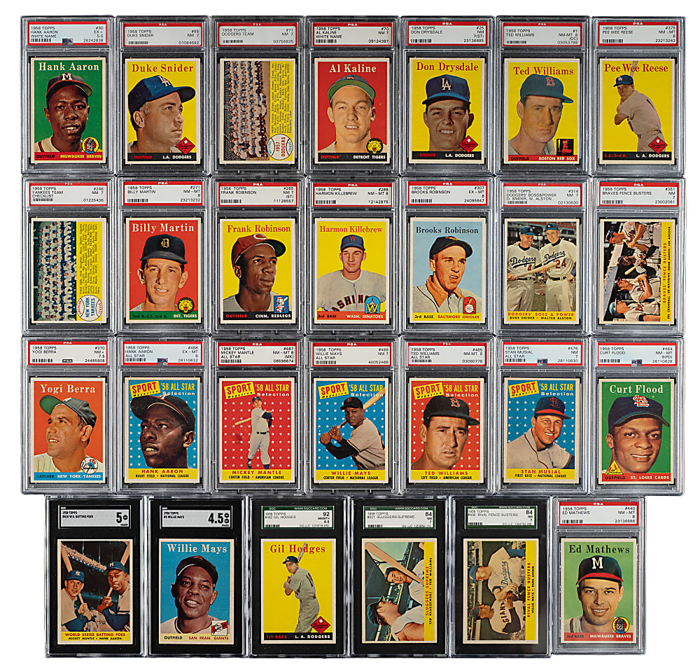 1958 Topps Near-Complete Set (493/494) Including 277 PSA- and SGC-Graded Cards