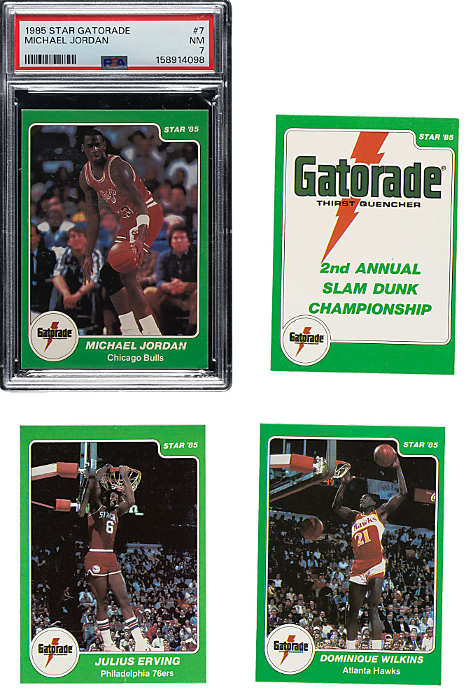 1985 Star Company Basketball "Gatorade Slam Dunk" Complete Set (9) Including #7 Michael Jordan PSA NM 7