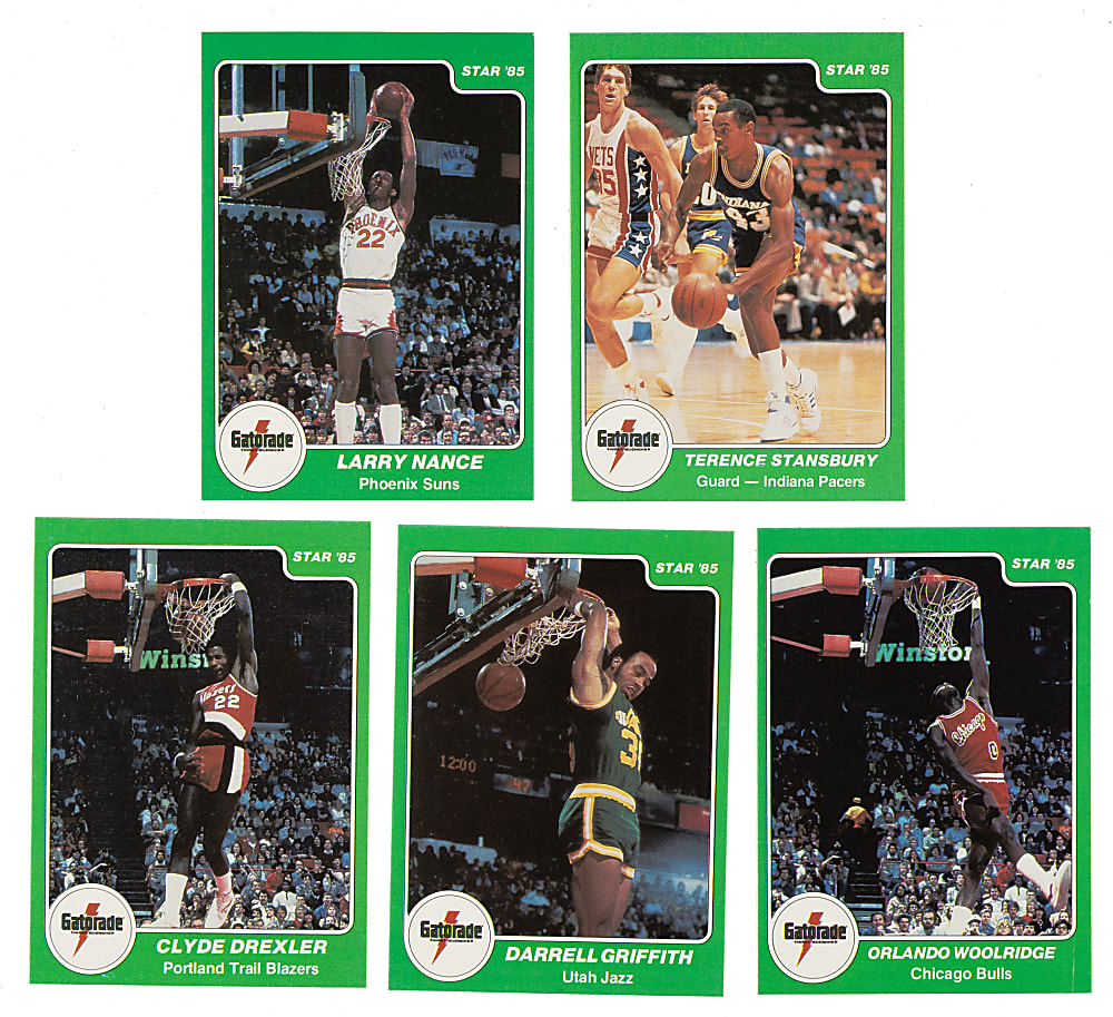 1985 Star Company Basketball "Gatorade Slam Dunk" Complete Set (9) Including #7 Michael Jordan PSA NM 7
