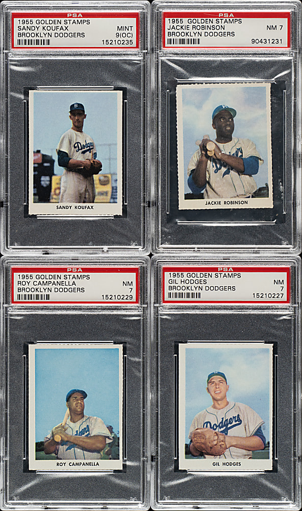 1955 Golden Stamps Brooklyn Dodgers PSA-Graded Complete Set (32) Including Jackie Robinson