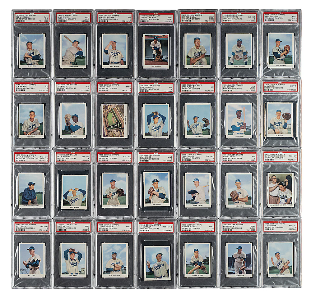 1955 Golden Stamps Brooklyn Dodgers PSA-Graded Complete Set (32) Including Jackie Robinson