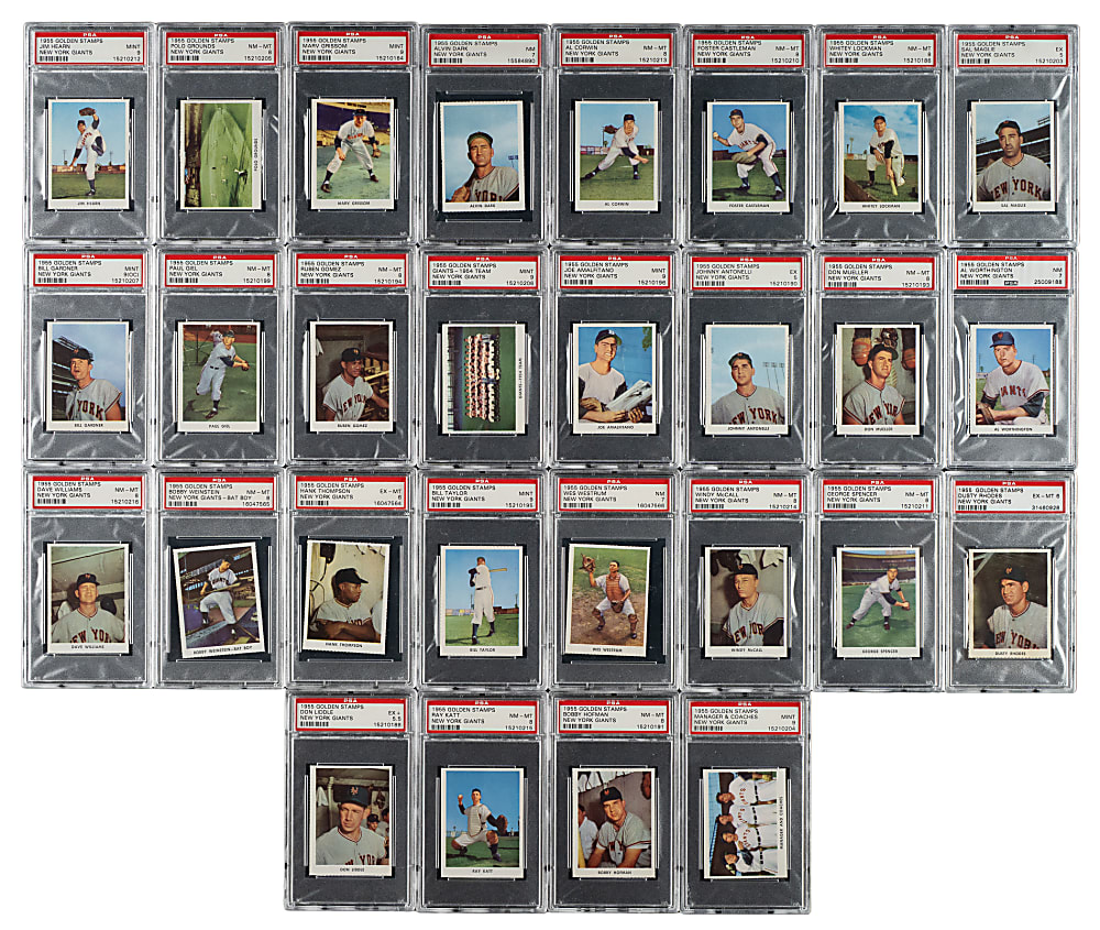 1955 Golden Stamps New York Giants PSA-Graded Complete Set (32) Including Willie Mays PSA MINT 9