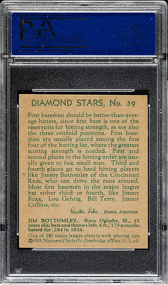 1934-1936 R327 Diamond Stars #59 Jim Bottomley PSA NM-MT 8