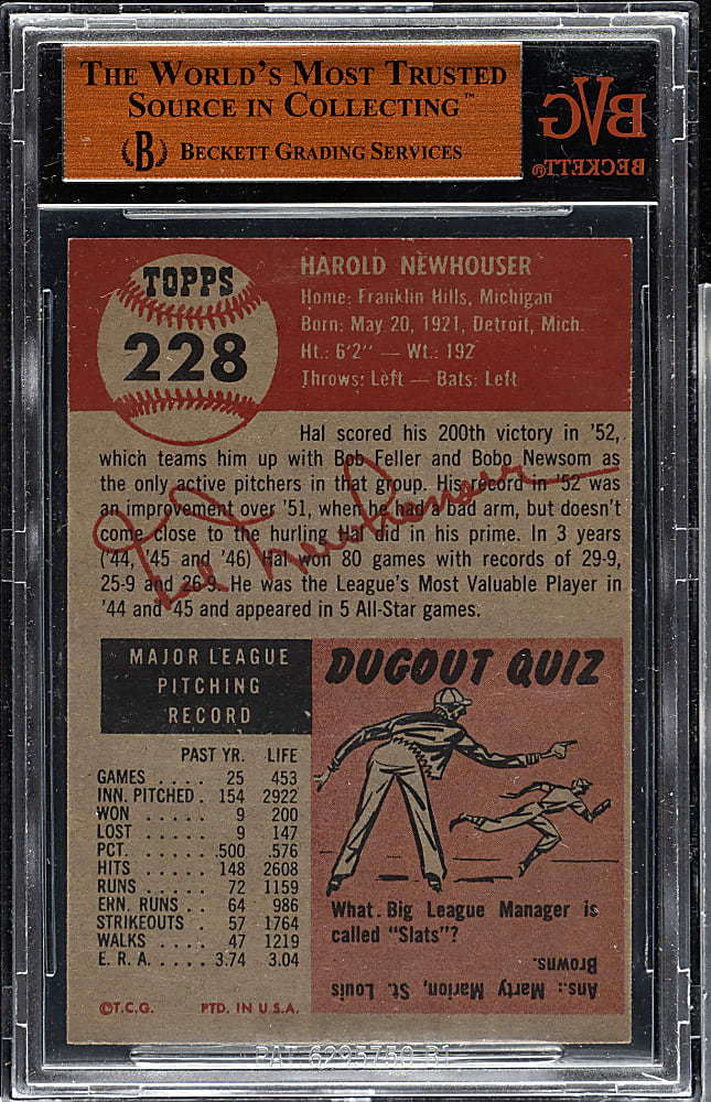 1953 Topps #228 Hal Newhouser Short Print BVG NM 7