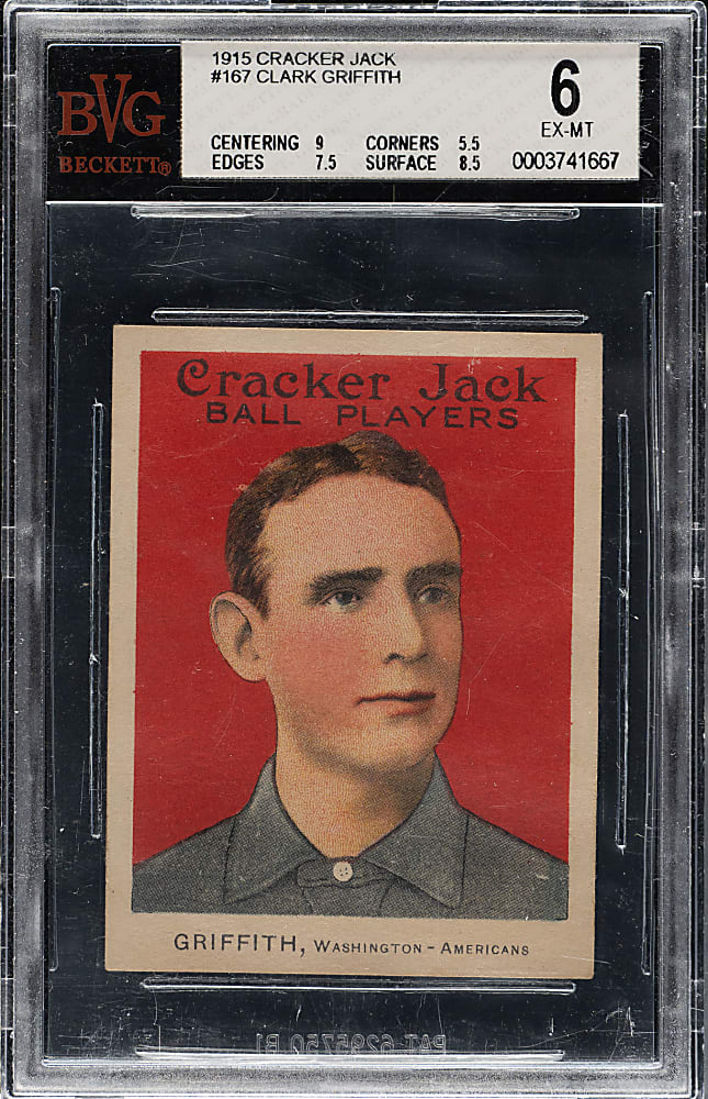 1915 E145 Cracker Jack #167 Clark Griffith BVG EX-MT 6