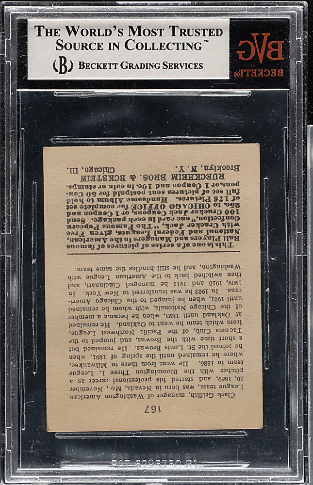 1915 E145 Cracker Jack #167 Clark Griffith BVG EX-MT 6