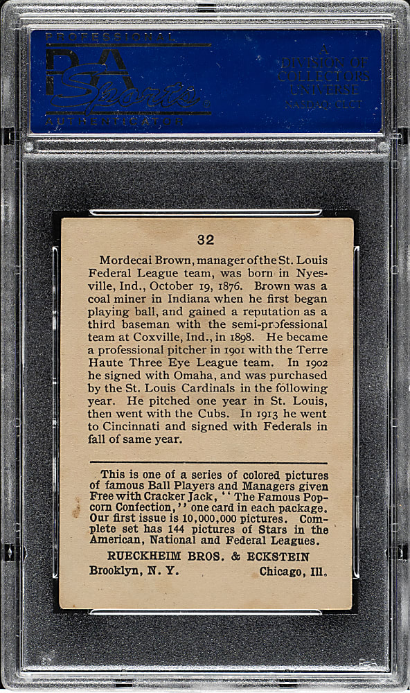 1914 E145 Cracker Jack #32 Mordecai Brown PSA EX 5