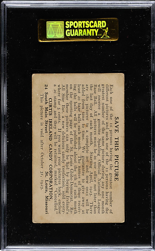 1923 E123 Curtis Ireland Rogers Hornsby SGC VG 40 - The ONLY Graded Example!