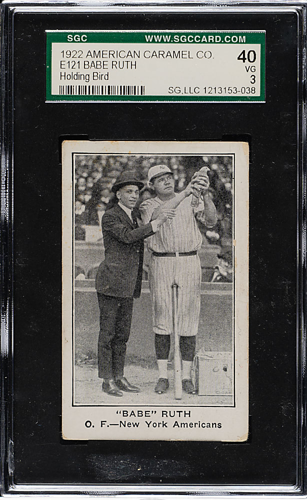 1922 E121 American Caramel (Series of 120) "Babe" Ruth Holding Bird SGC VG 40