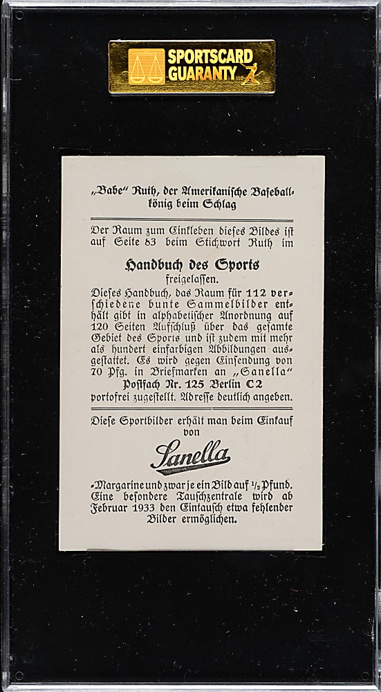 1932 Sanella Margarine Babe Ruth (Type 3) SGC NM 84