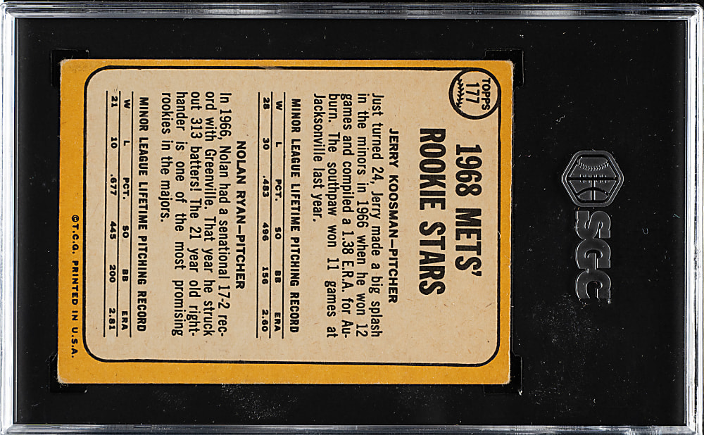 1968 Topps #177 Nolan Ryan Rookie SGC VG/EX 4