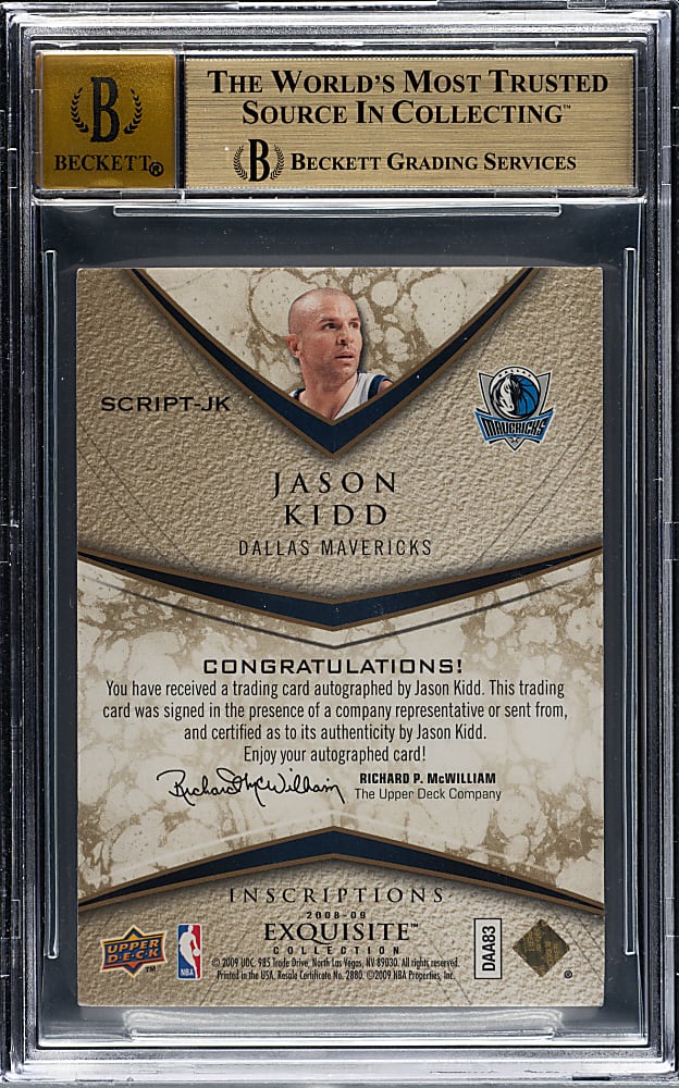 2008-2009 Upper Deck Exquisite Collection Inscriptions Basketball #JK Jason Kidd #11/50 BGS GEM MINT 9.5 with GEM MINT 10 Signature