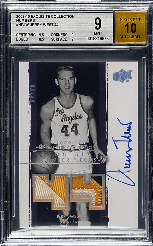 2009-2010 Upper Deck Exquisite Collection Number Pieces Autographs Basketball #NP-JW Jerry West #6/44 BGS MINT 9 with GEM MINT 10 Signature