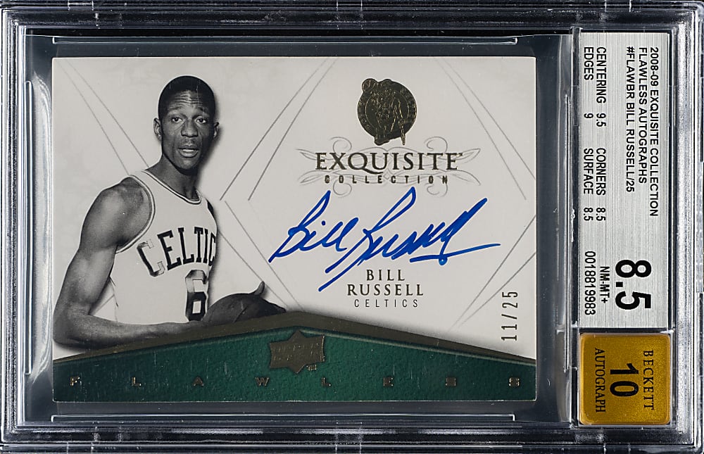 2008-2009 Upper Deck Exquisite Collection Flawless Autographs Basketball #BR Bill Russell #11/25 BGS NM-MT+ 8.5 with GEM MINT 10 Signature