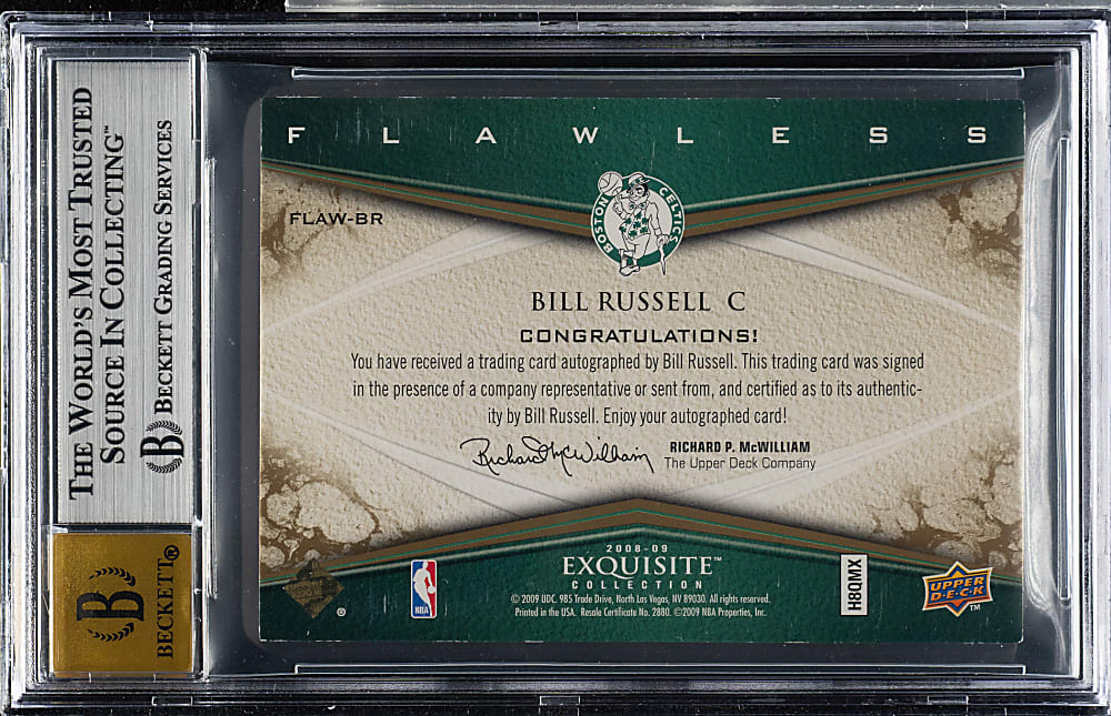 2008-2009 Upper Deck Exquisite Collection Flawless Autographs Basketball #BR Bill Russell #11/25 BGS NM-MT+ 8.5 with GEM MINT 10 Signature