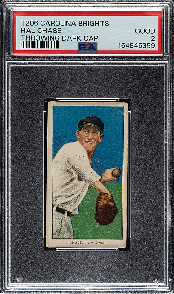1909-1911 T206 White Border Hal Chase Throwing Dark Cap PSA GOOD 2 - Carolina Brights Back