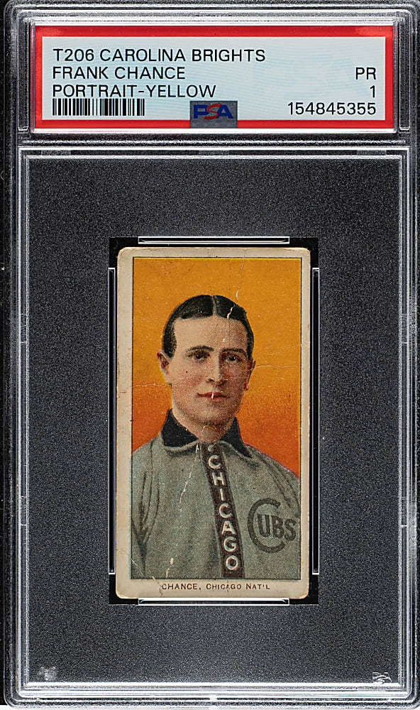 1909-1911 T206 White Border Frank Chance Portrait Yellow Background PSA POOR 1 - Carolina Brights Back