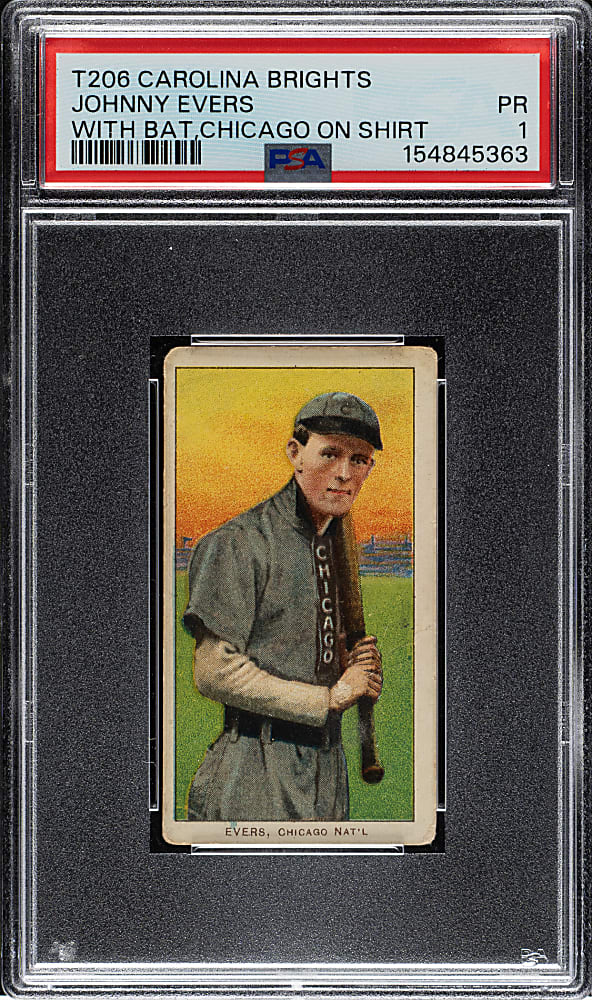 1909-1911 T206 White Border Johnny Evers with Bat, Chicago on Shirt PSA POOR 1 - Carolina Brights Back