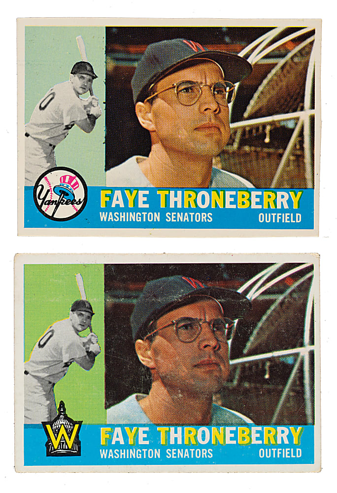 Extremely Rare 1960 Topps #9 Faye Throneberry Unissued Team Variation Proof