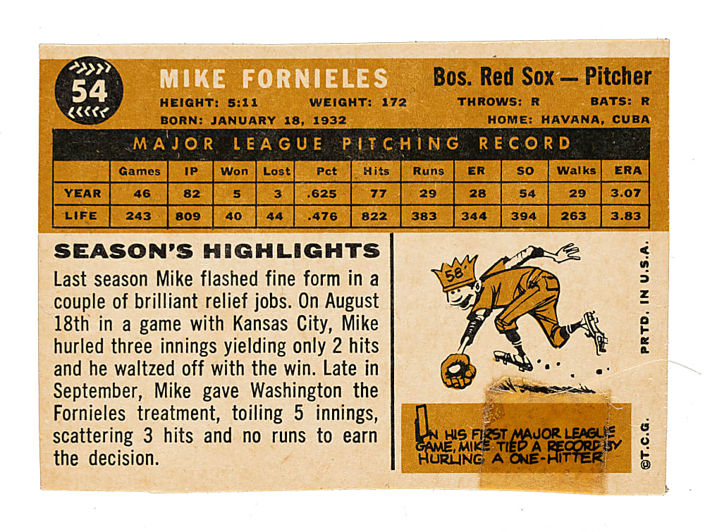 1960 Topps #54 Mike Fornieles Unissued Color Variation