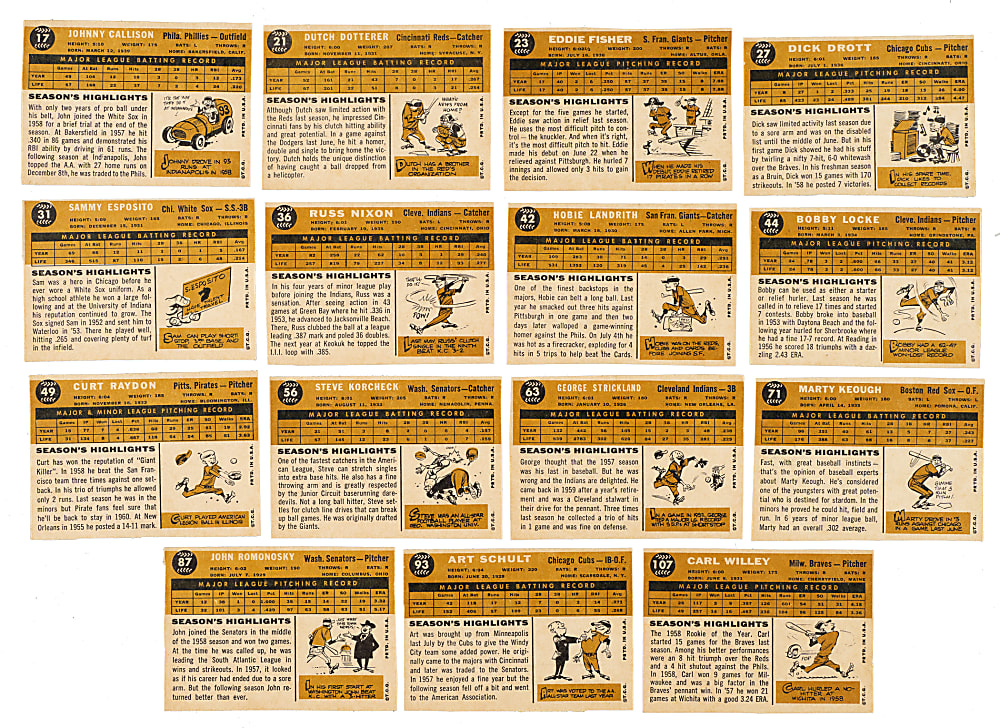 1960 Topps Collection (19) - All Unissued Text Variations