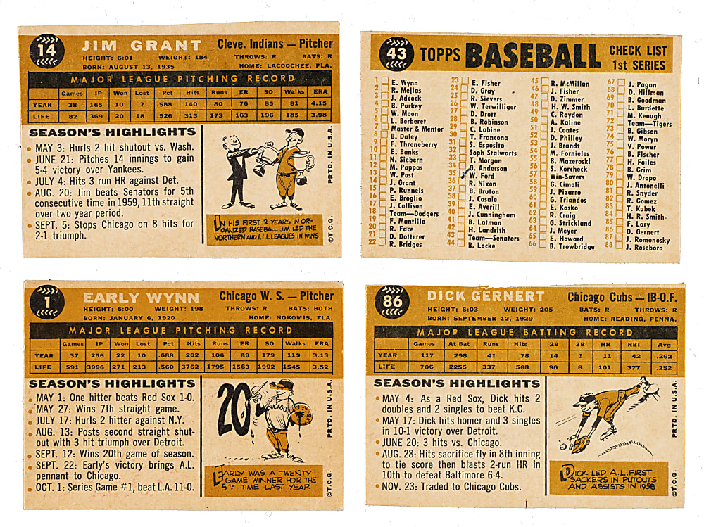 1960 Topps Collection (38) - Originated From Extremely Rare Variation Sheet