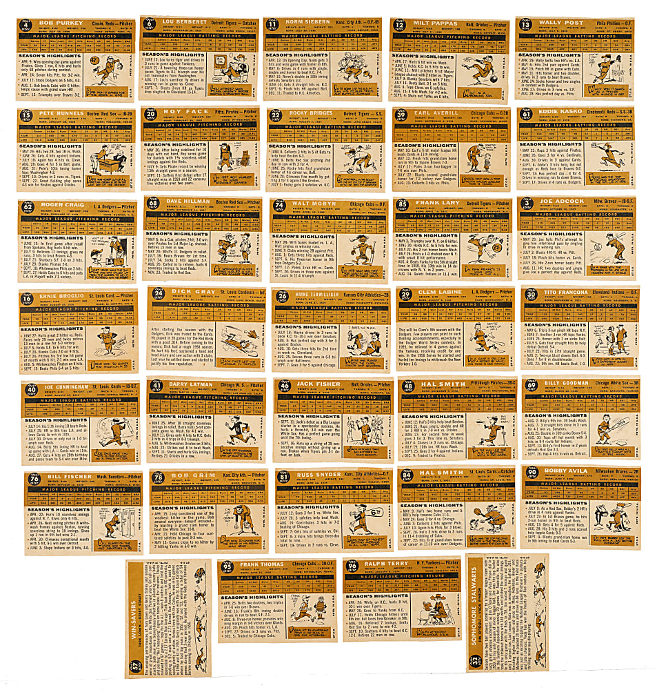 1960 Topps Collection (38) - Originated From Extremely Rare Variation Sheet