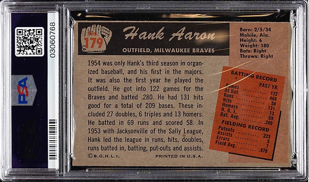 1955 Bowman #179 Hank Aaron PSA NM 7