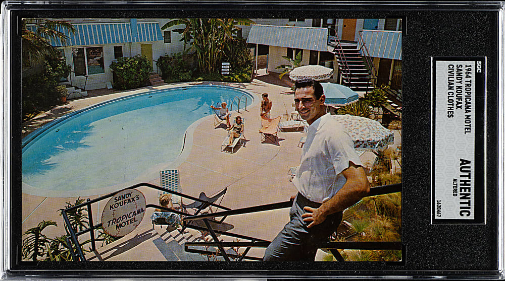 1964 Tropicana Motel Postcard Sandy Koufax in Civilian Clothes - SGC