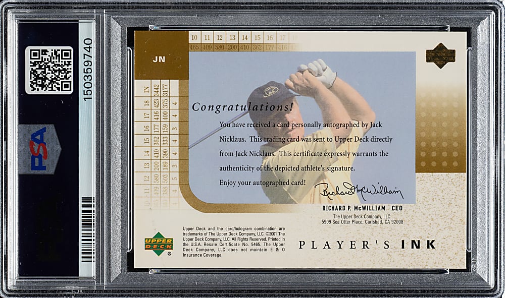 2001 Upper Deck Player's Ink Golf #JN Jack Nicklaus Gold #2/25 PSA MINT 9