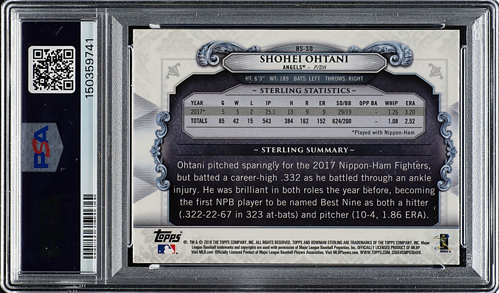 2018 Bowman Chrome Sterling Continuity #BS-SO Shohei Ohtani Rookie PSA NM-MT 8