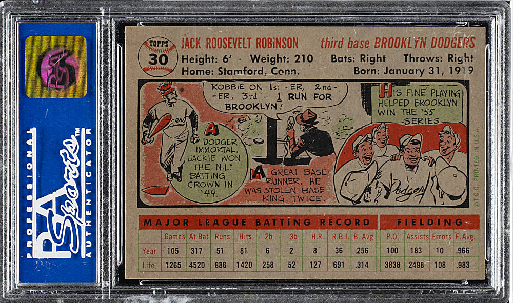 1956 Topps #30 Jackie Robinson Gray Back PSA NM-MT 8