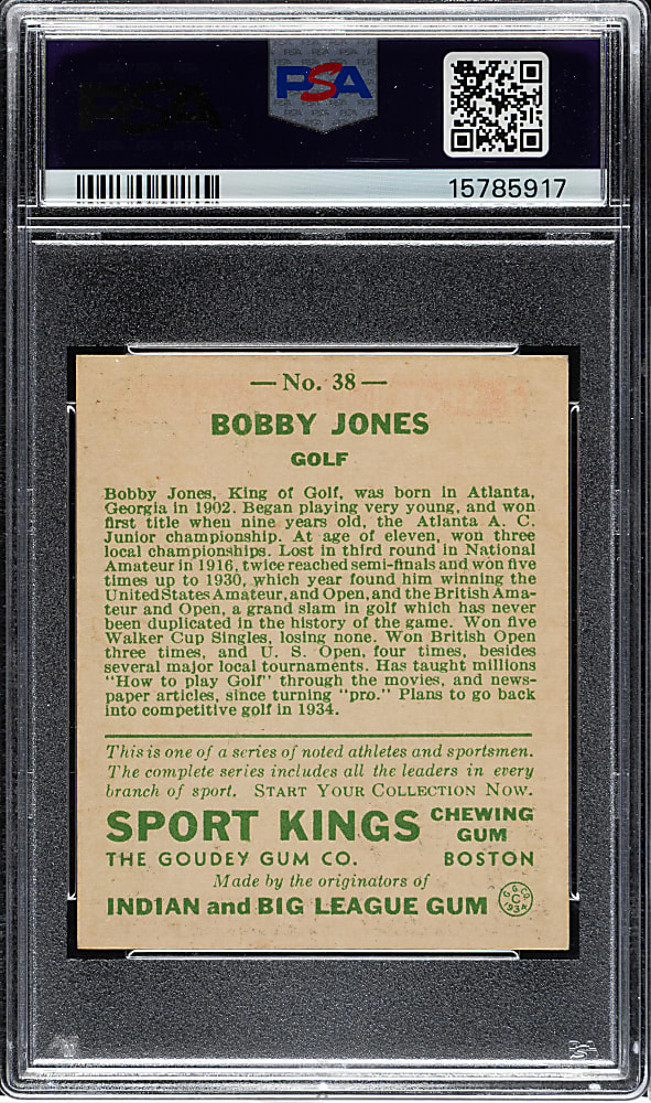 1933 R338 Sport Kings #38 Bobby Jones PSA NM-MT 8