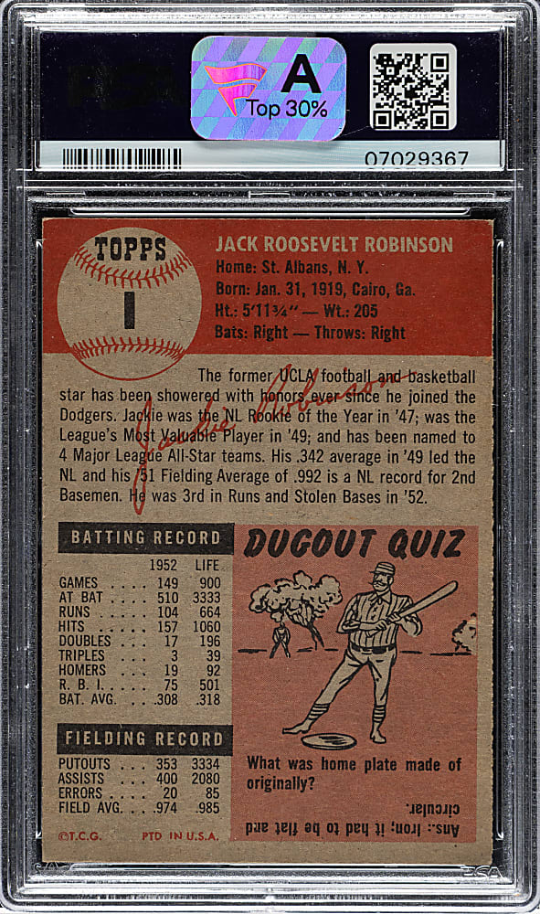 1953 Topps #1 Jackie Robinson PSA NM 7