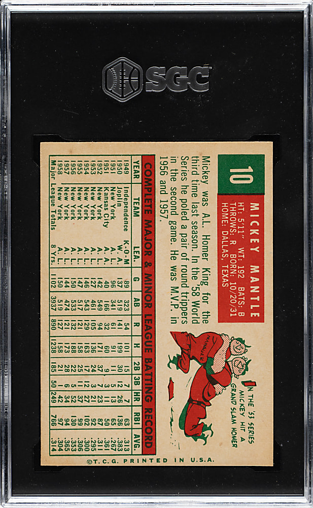 1959 Topps #10 Mickey Mantle SGC MINT+ 9.5 (MBA Gold Diamond) - Highest Graded!
