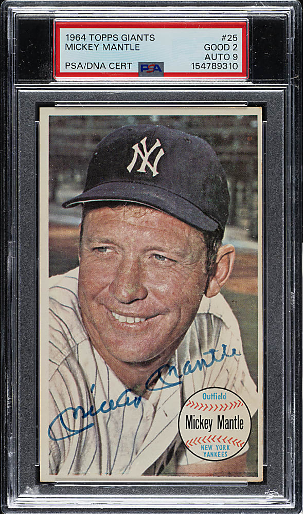 Signed 1964 Topps Giants #25 Mickey Mantle PSA GOOD 2 with MINT 9 Signature
