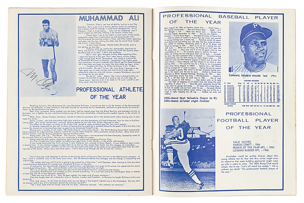 1967 "100% Wrong Club" Sports Awards Multi-Signed Program with Roberto Clemente, Muhammad Ali, and Fran Tarkenton - PSA/DNA