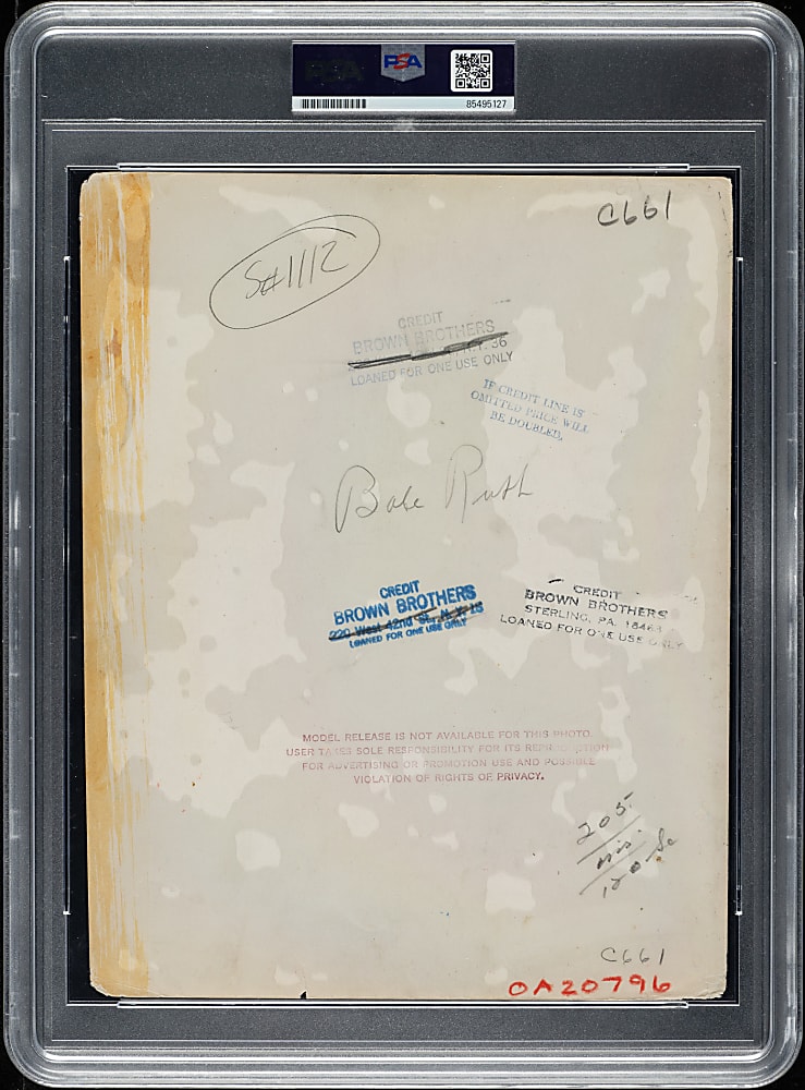 Circa 1950s Babe Ruth in 1920s Vintage Brown Brothers Photograph PSA/DNA Type IV - Image Used for 1923 V100 Willard's Chocolate Card