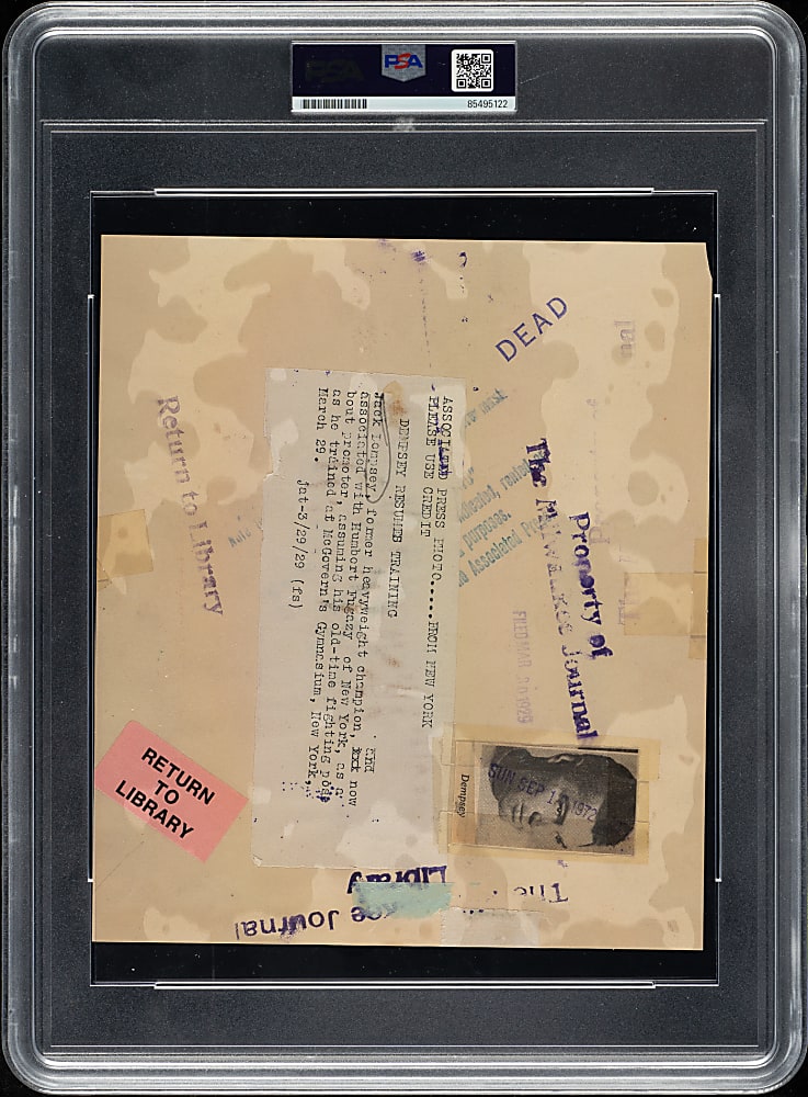 1929 Jack Dempsey Original Associated Press Photograph PSA/DNA Type I