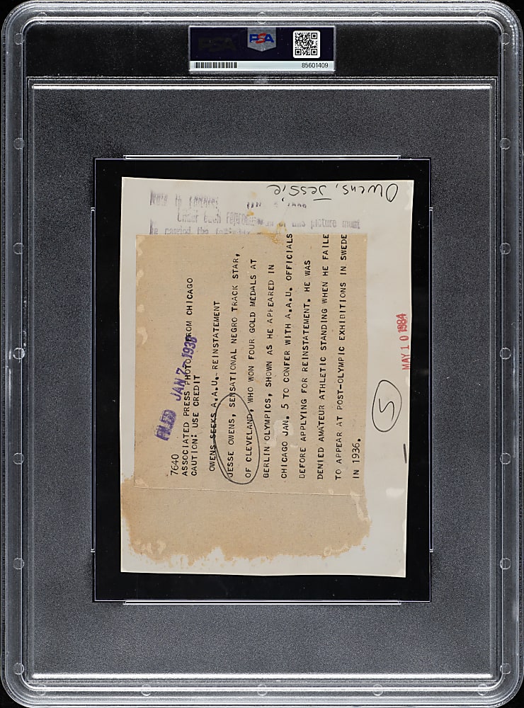 1938 Jesse Owens Original Associated Press Photograph PSA/DNA Type I