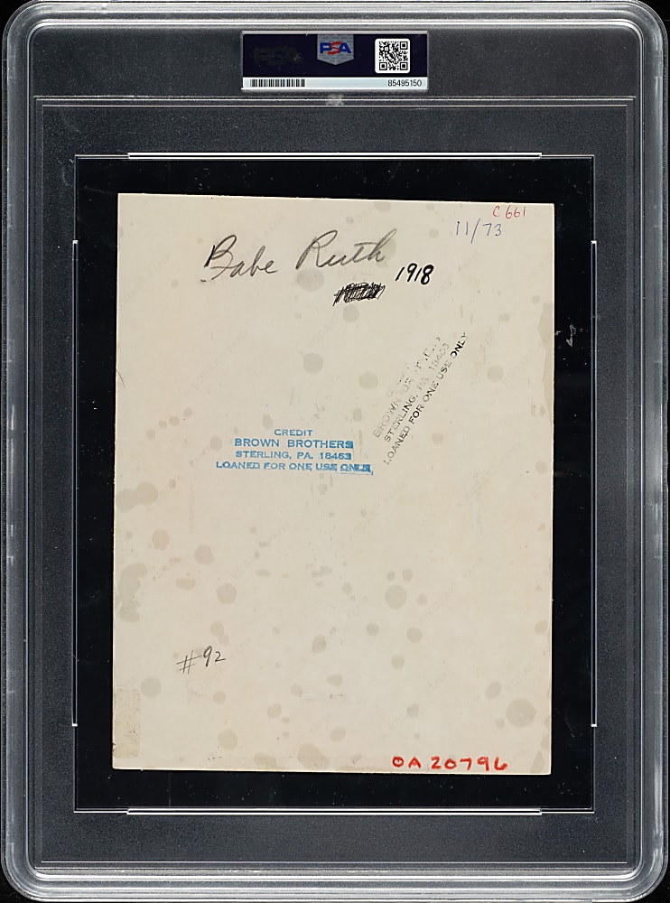 Circa 1960s Babe Ruth Boston Red Sox in 1918 Vintage Brown Brothers Photograph PSA/DNA Type IV