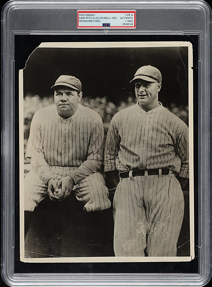 Circa 1960s Babe Ruth and Lou Gehrig in 1929 Vintage Brown Brothers Photograph PSA/DNA Type IV