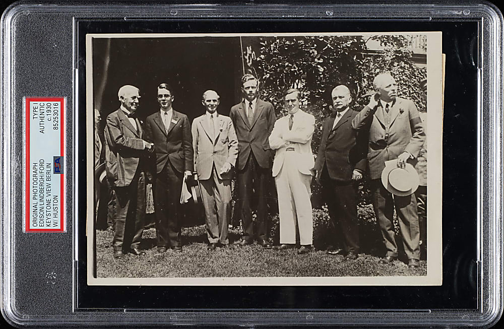Circa 1930 Thomas Edison, Charles Lindbergh, Henry Ford, and Wilbur Huston Original Keystone View Berlin Photograph PSA/DNA Type I