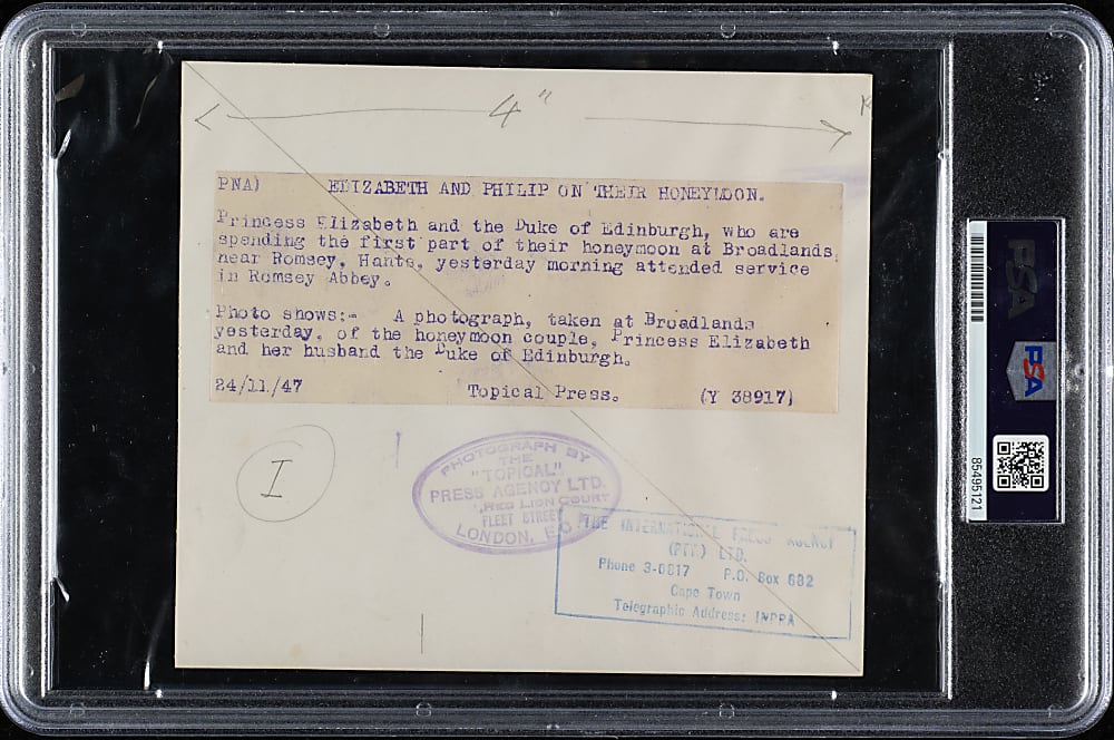 1947 Princess Elizabeth II and Duke of Edinburgh Original Topical Press Photograph PSA/DNA Type I