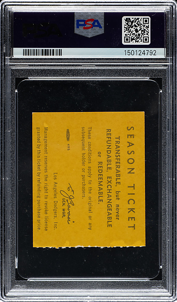 September 9. 1965 Los Angeles Dodgers (vs. Chicago Cubs) Ticket Stub PSA NM 7 - Sandy Koufax Perfect Game