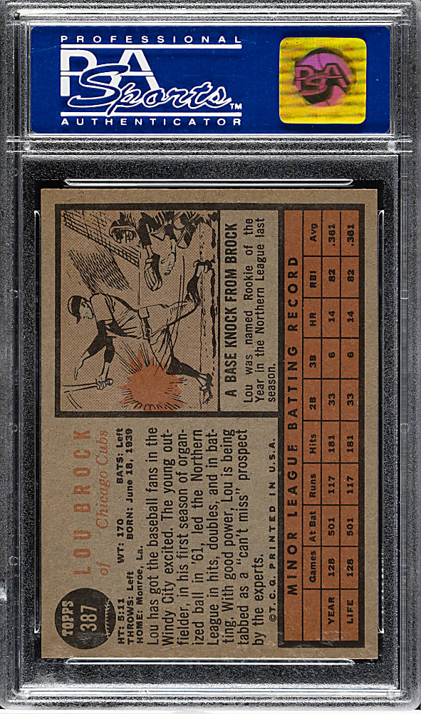 1962 Topps #387 Lou Brock Rookie PSA NM-MT 8
